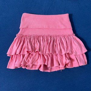 pink ruffle mini skirt